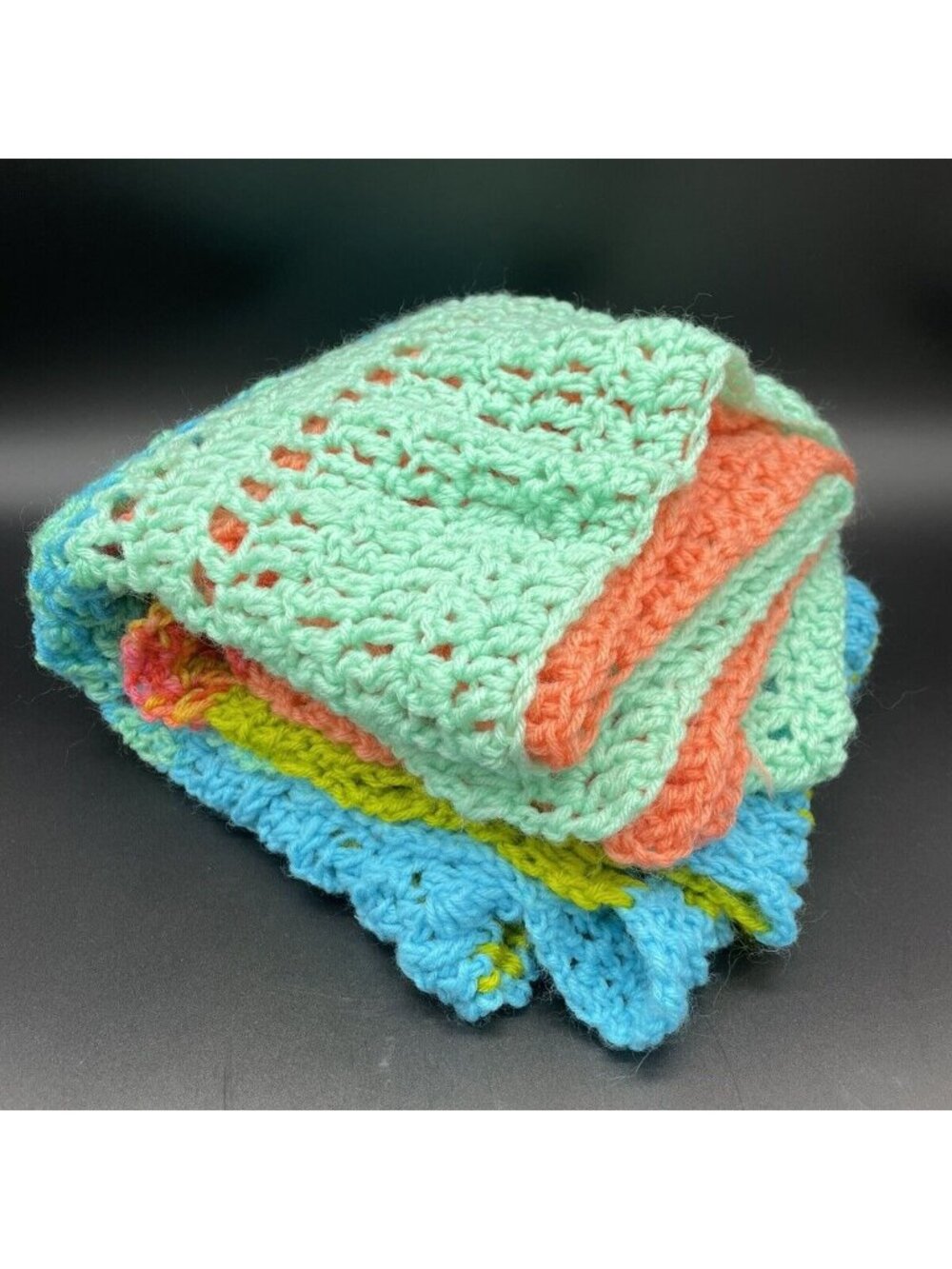 Handmade Colorful Crochet Afghan Throw Blanket Stripes Granny Cottage 41 by 36